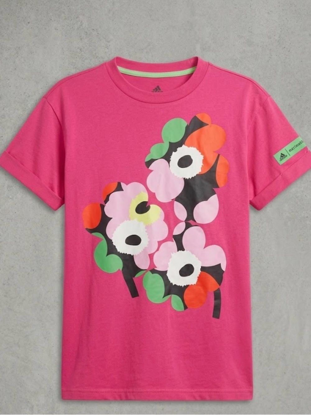 adidas x Marimekko Unikko Poppy Graphic Tee Pink Real Magenta Fits Women S